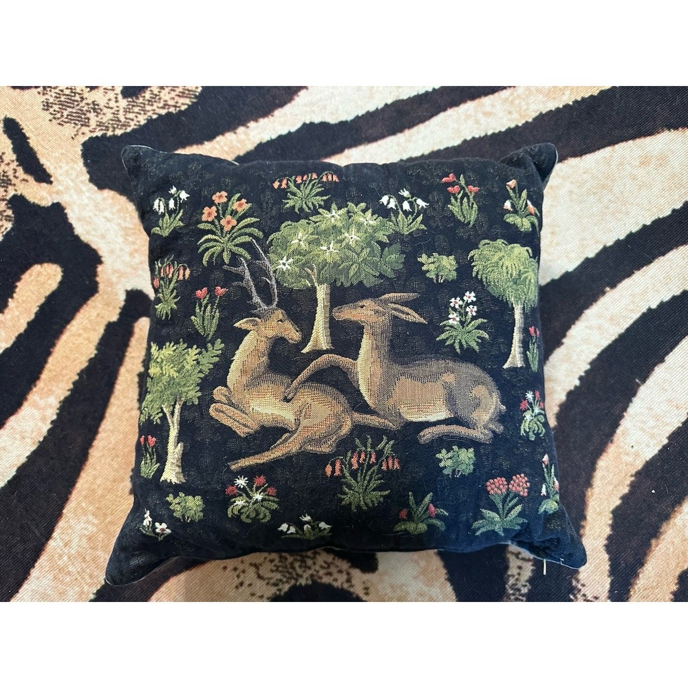 Hines Of Oxford Forest Deer‎ Tapestry Throw Pillow Cottagecore